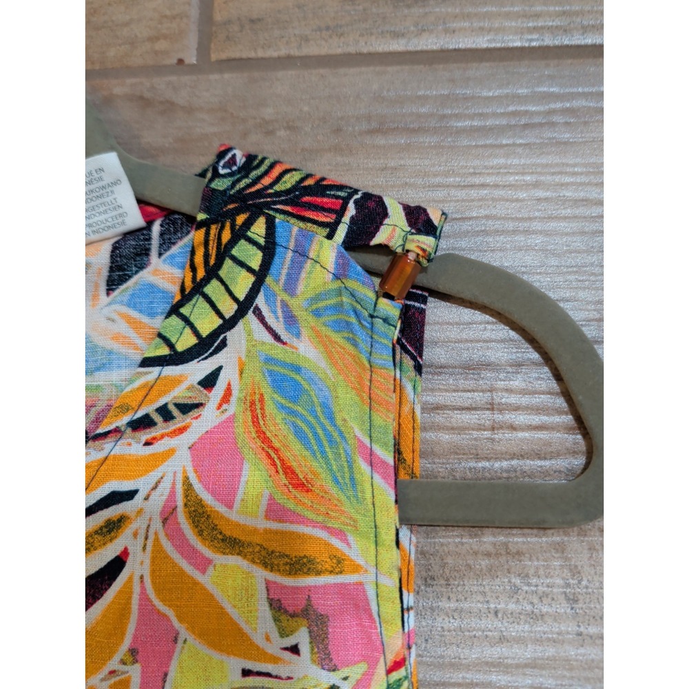 C&C California Shift Dress Womens XS Multicolor Tropical Leaf Linen Pockets - Picture 13 of 16